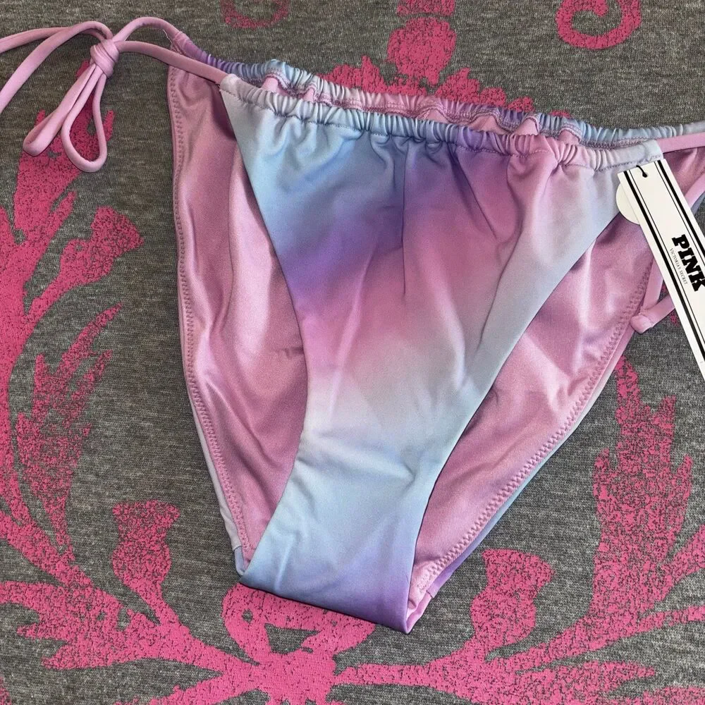 Victorias Secret PINK Rainbow Ombre Cotton Candy Bling String Bikini Set XS
